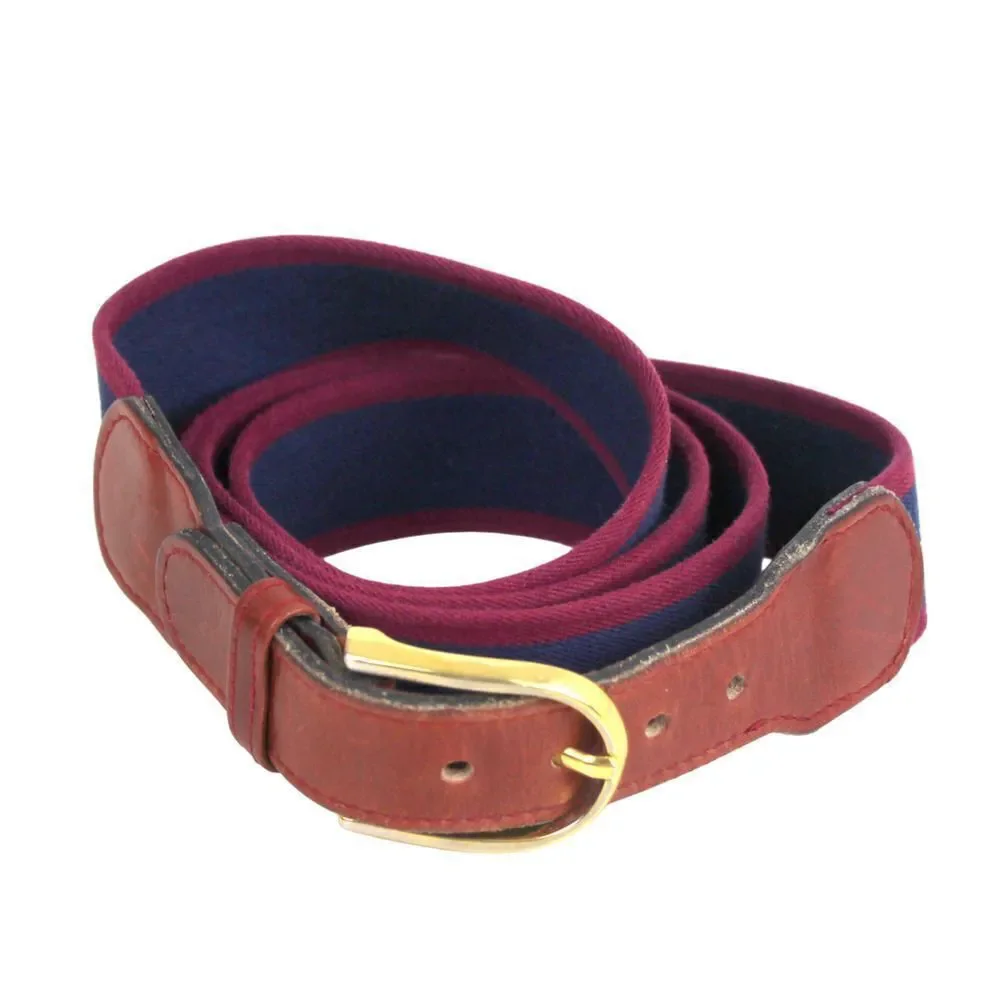 BROWN REAL LEATHER BLUE RED CANVAS 1 1/4
